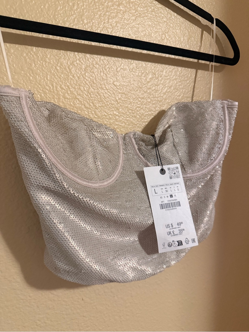 Zara Silver Sequin Bandeau Bustier